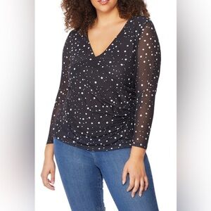Rebel Wilson Women’s Stretch Mesh galaxy dot print Top Plus Size 3X NEW $79